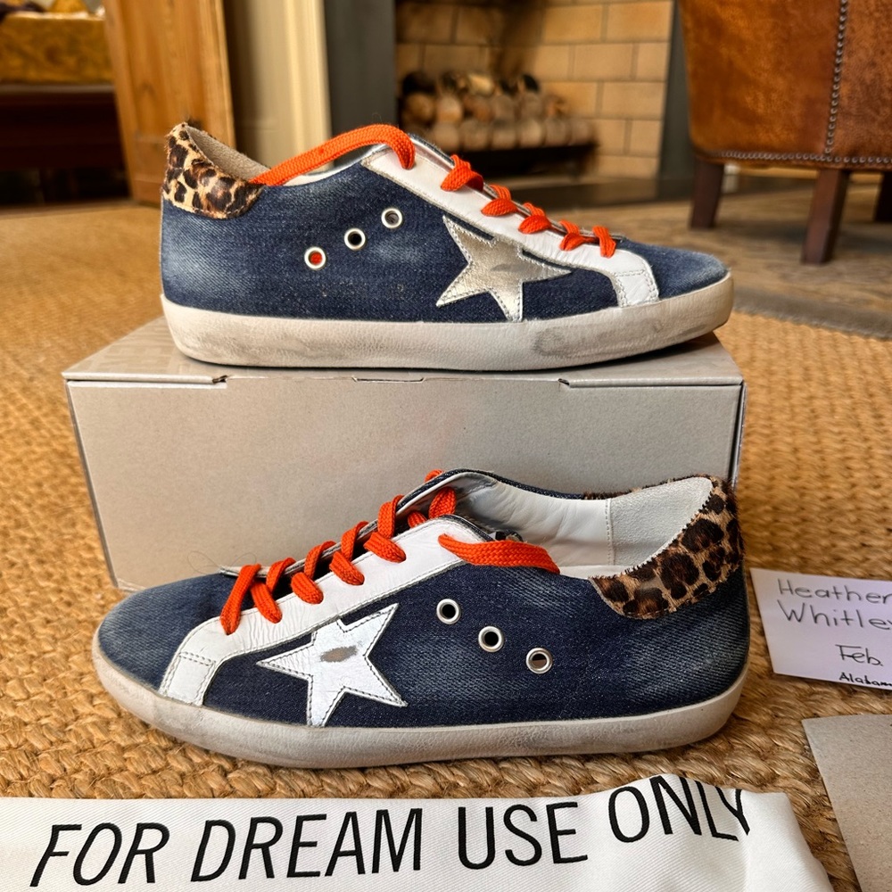 Golden Goose Superstar Denim Sneaker Leopard Size 39